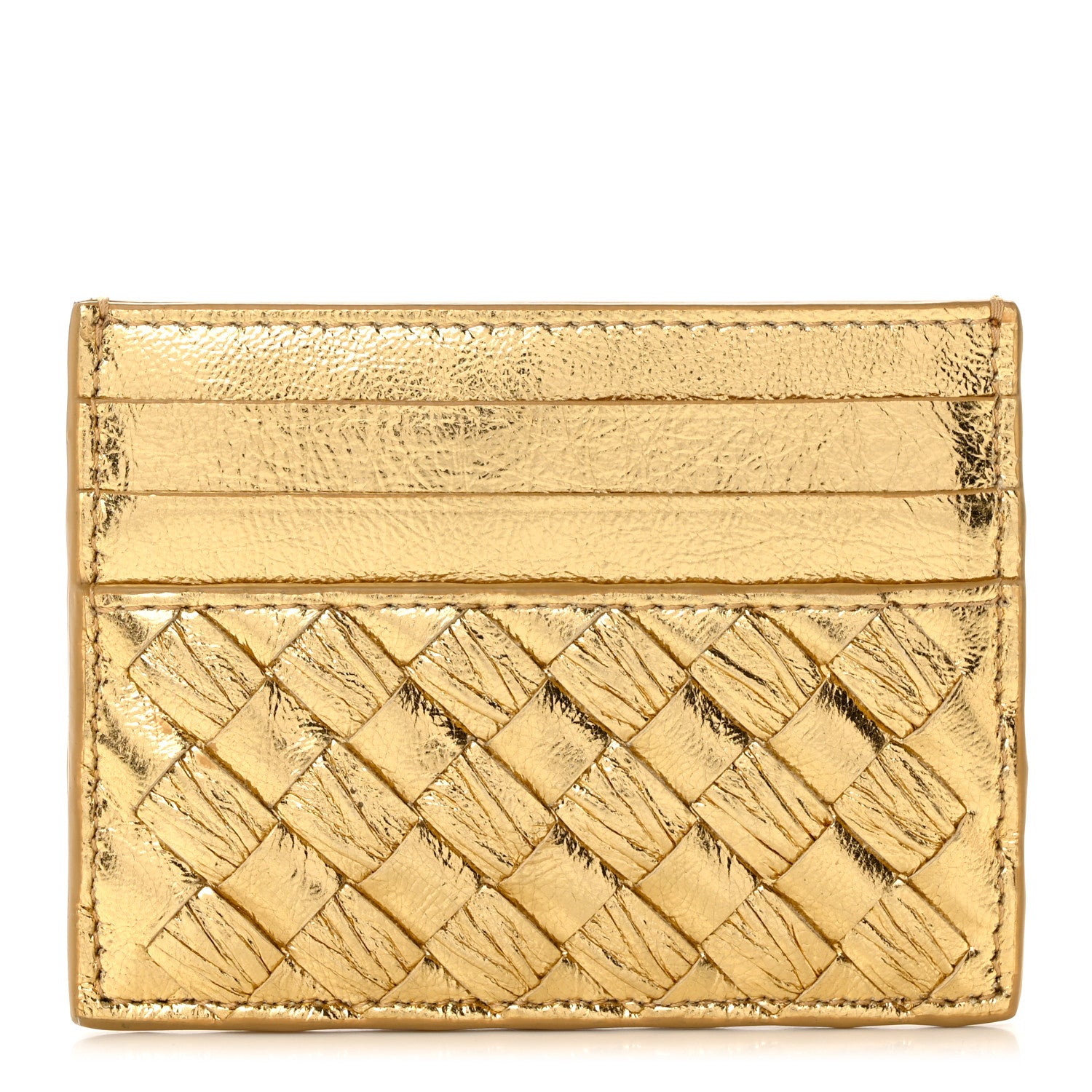 Bottega Veneta Metallic Nappa Intrecciato Card Holder Gold 1 of 7