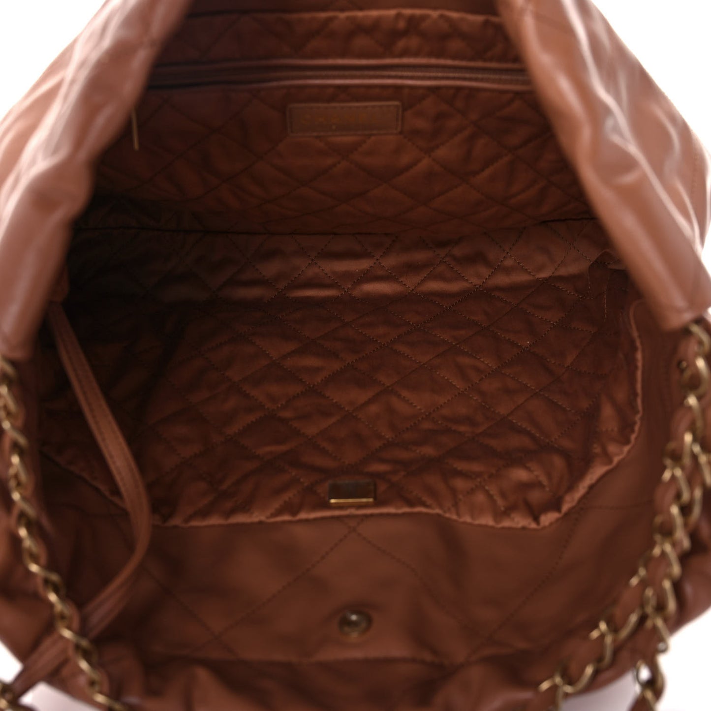 Shiny Calfskin Quilted Chanel 22 Camel