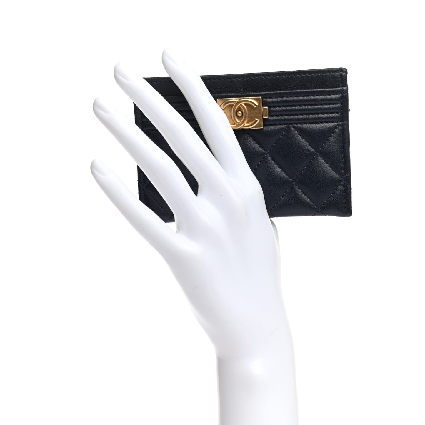 Lambskin Quilted Boy Card Holder Navy