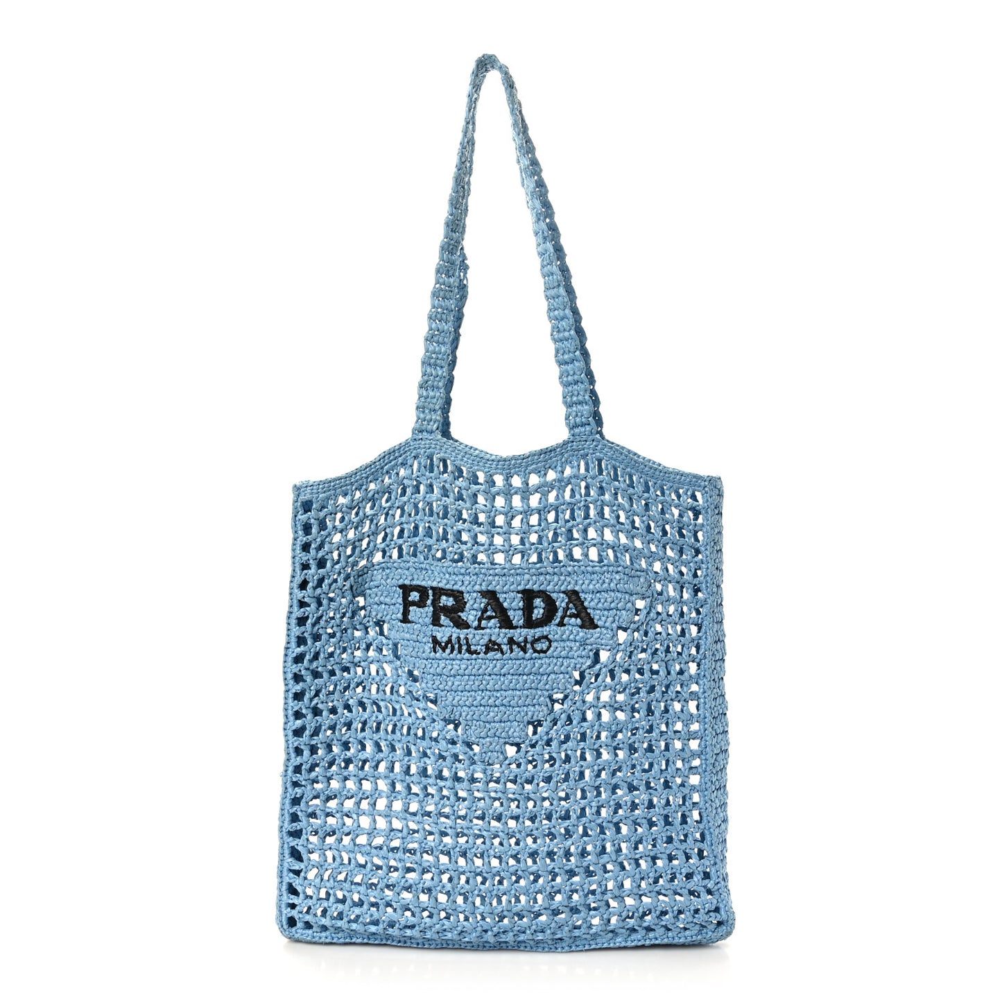 Yarn Raffia Effect Crochet Logo Embroidered Tote Bag Celeste