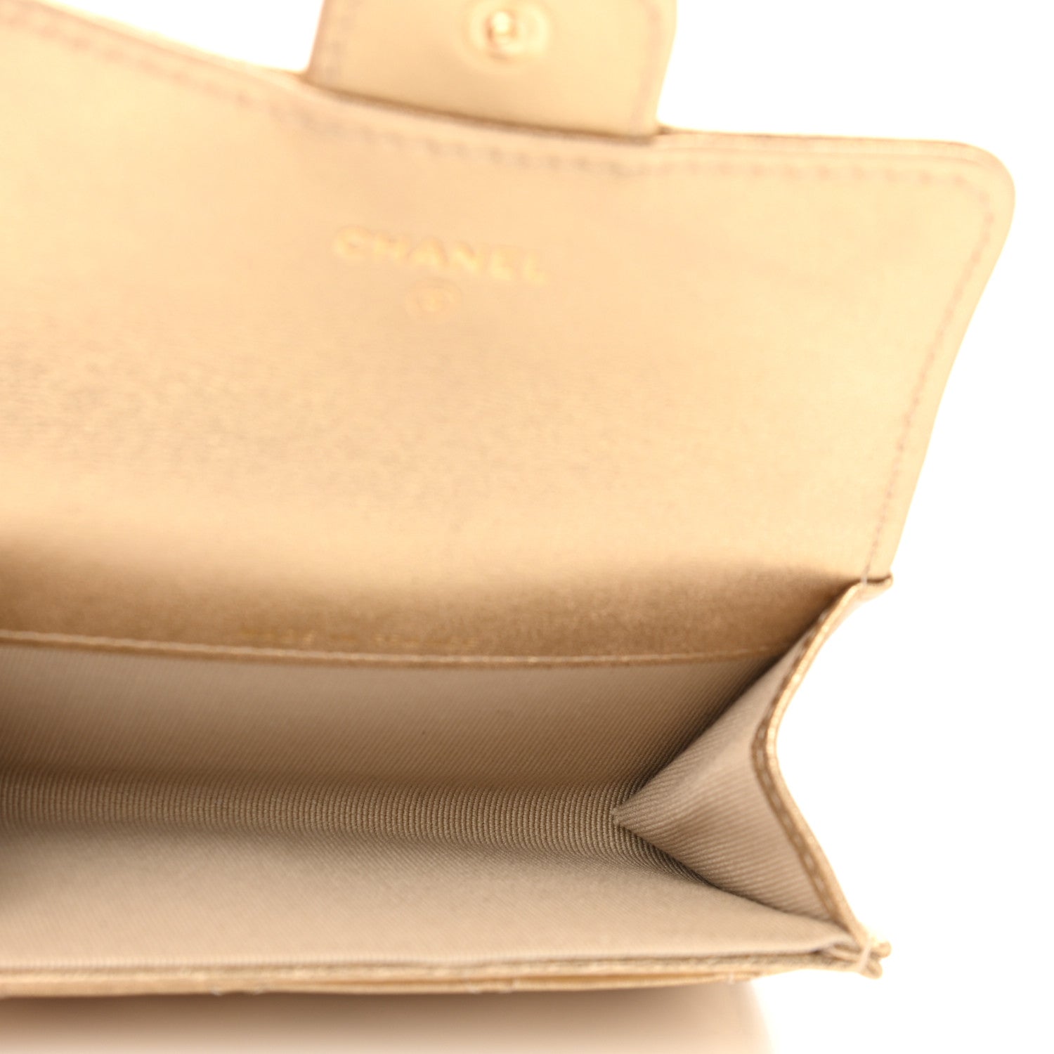 Chanel Metallic Lambskin Quilted Flap Card Holder Wallet Gold 5 of 9