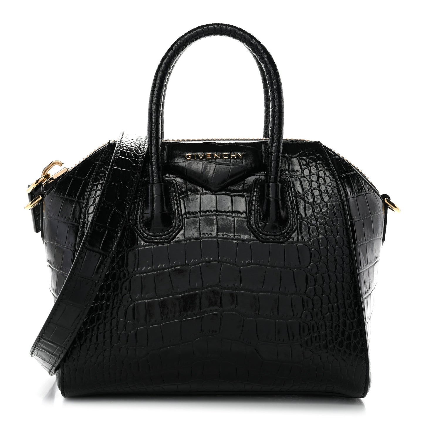 Calfskin Crocodile Embossed Mini Antigona Black