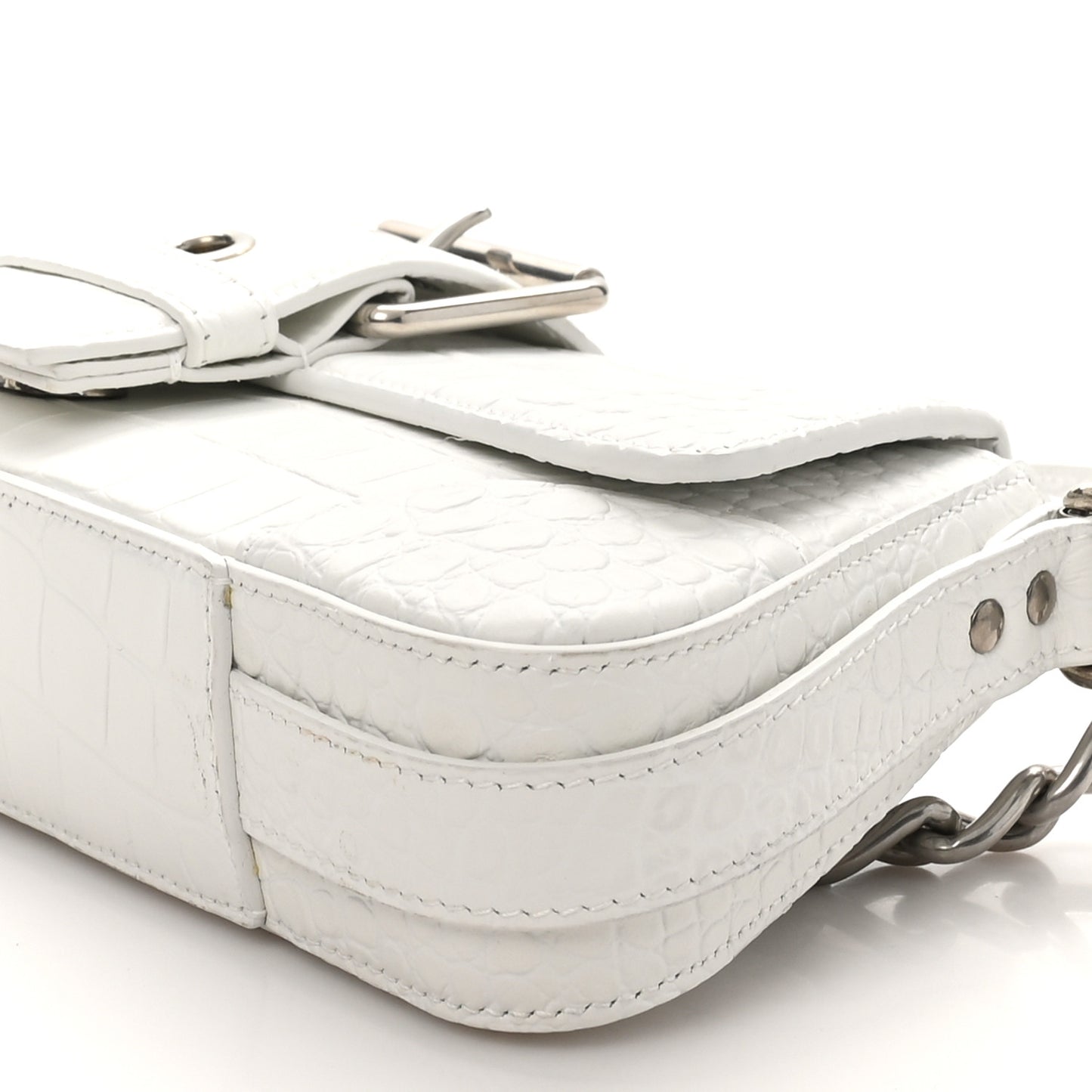 Calfskin Crocodile Embossed Small Lindsay Shoulder Bag Optic White