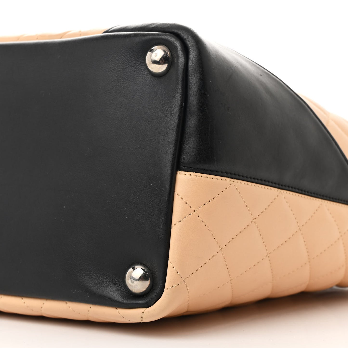 Calfskin Quilted Large Cambon Tote Beige Black