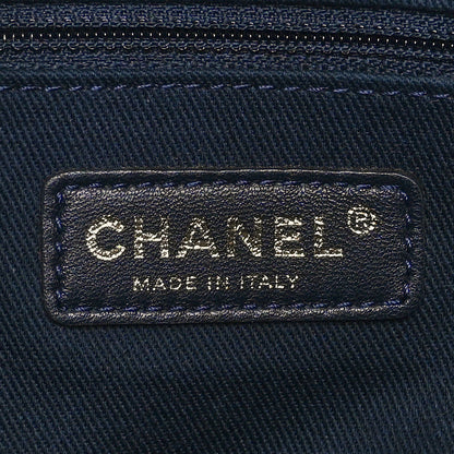 Chanel Wrinkled Lambskin Chevron Quilted Surpique Tote Navy Blue 7 of 10