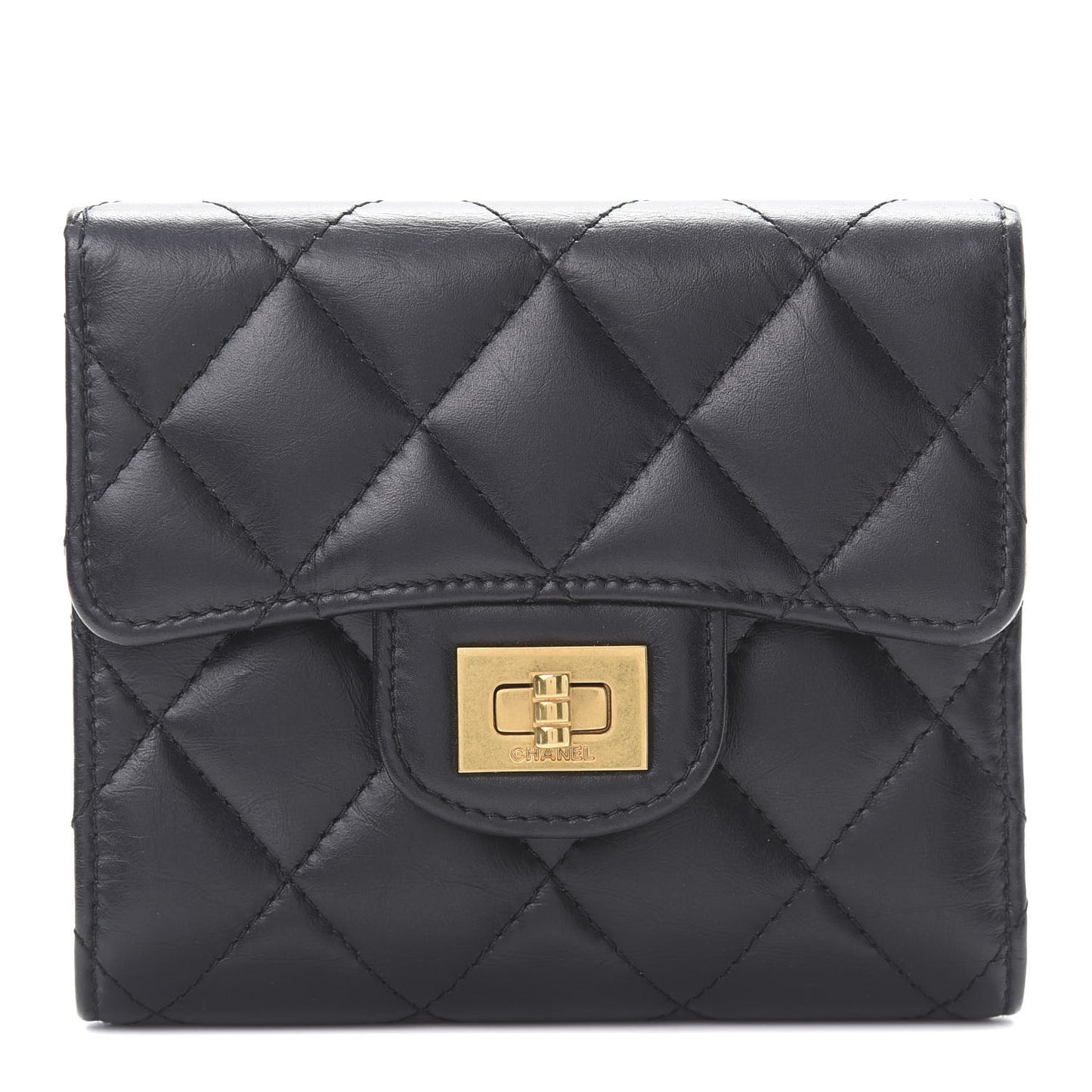 Aged Calfskin Quilted Reissue Compact Wallet Black