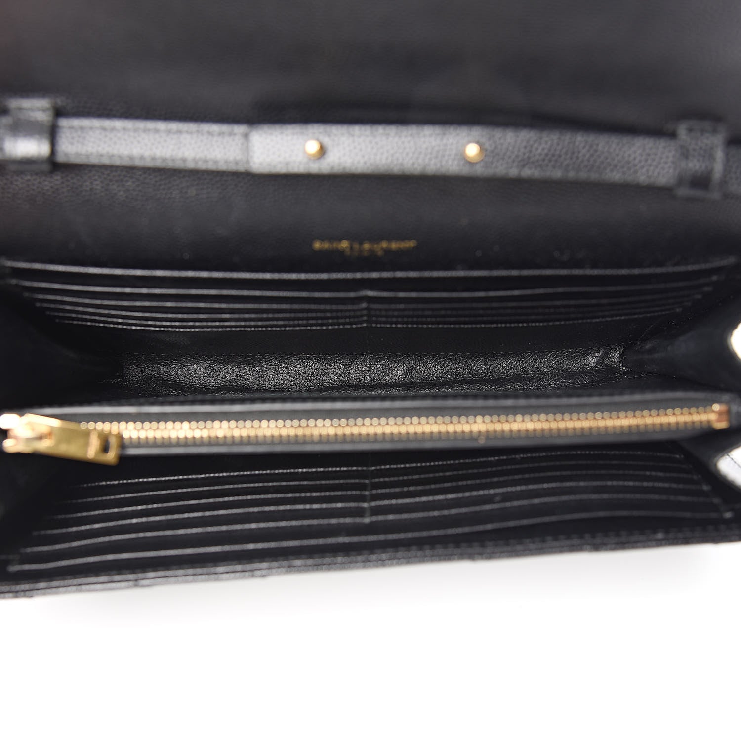 Saint Laurent Grain De Poudre Matelasse Chevron Monogram Chain Wallet Black 5 of 9