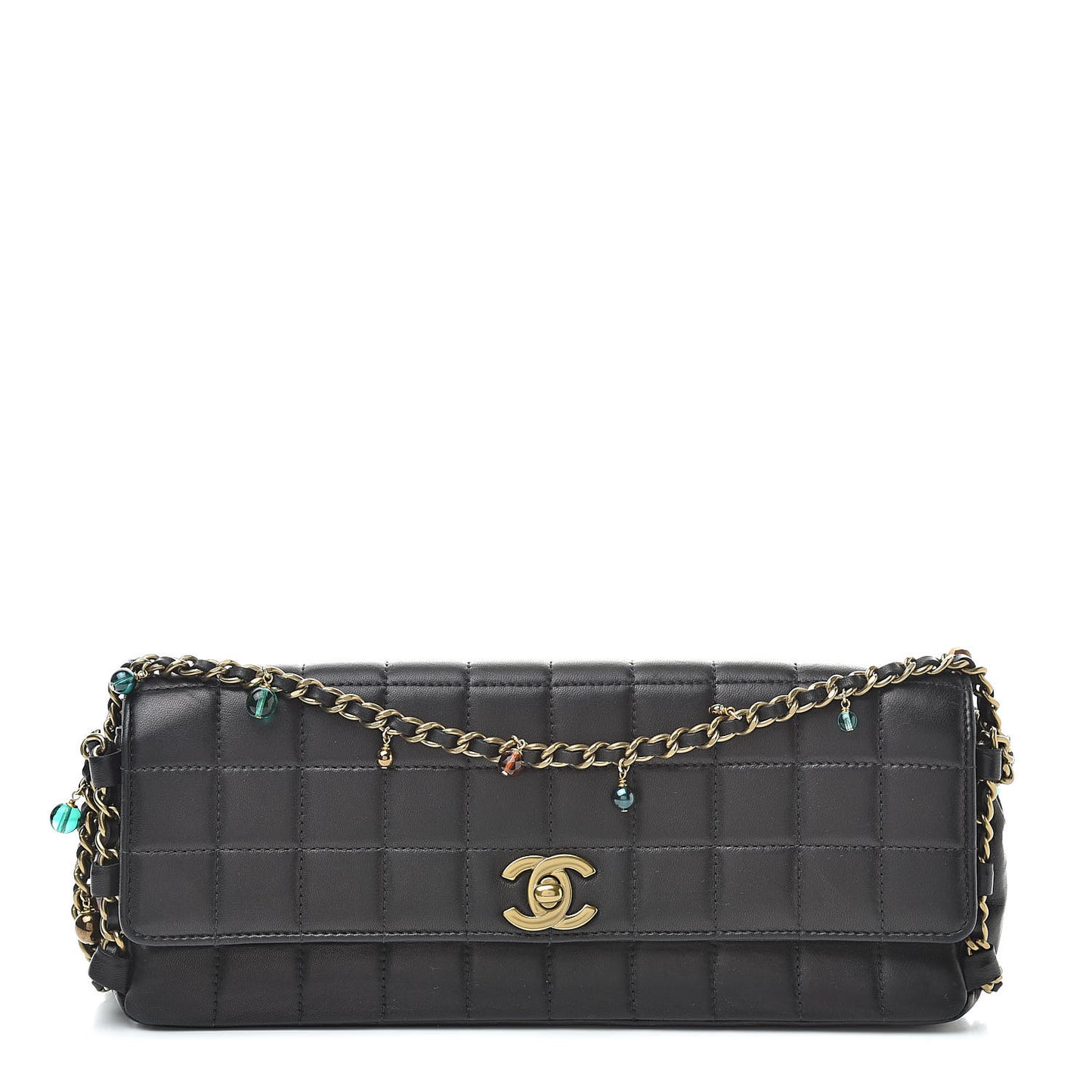 Lambskin East West Chocolate Bar Flap Black