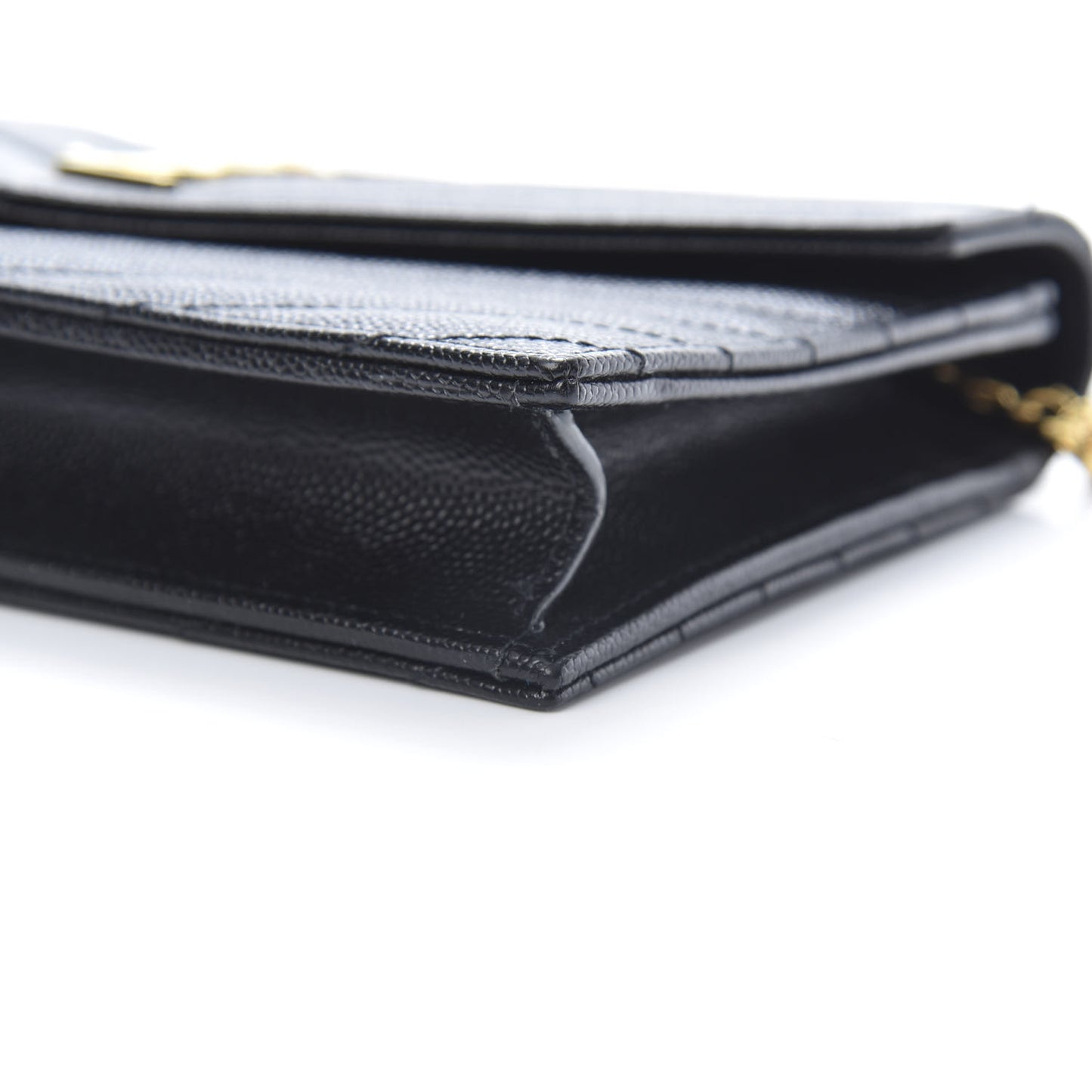 Grain De Poudre Matelasse Chevron Monogram Envelope Chain Wallet Black