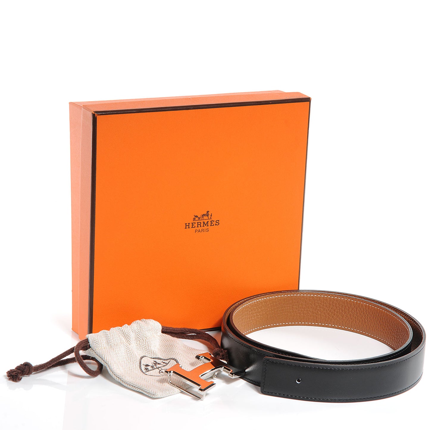 Togo and Box Reversible Constance 32mm H Belt 90 Gold Noir