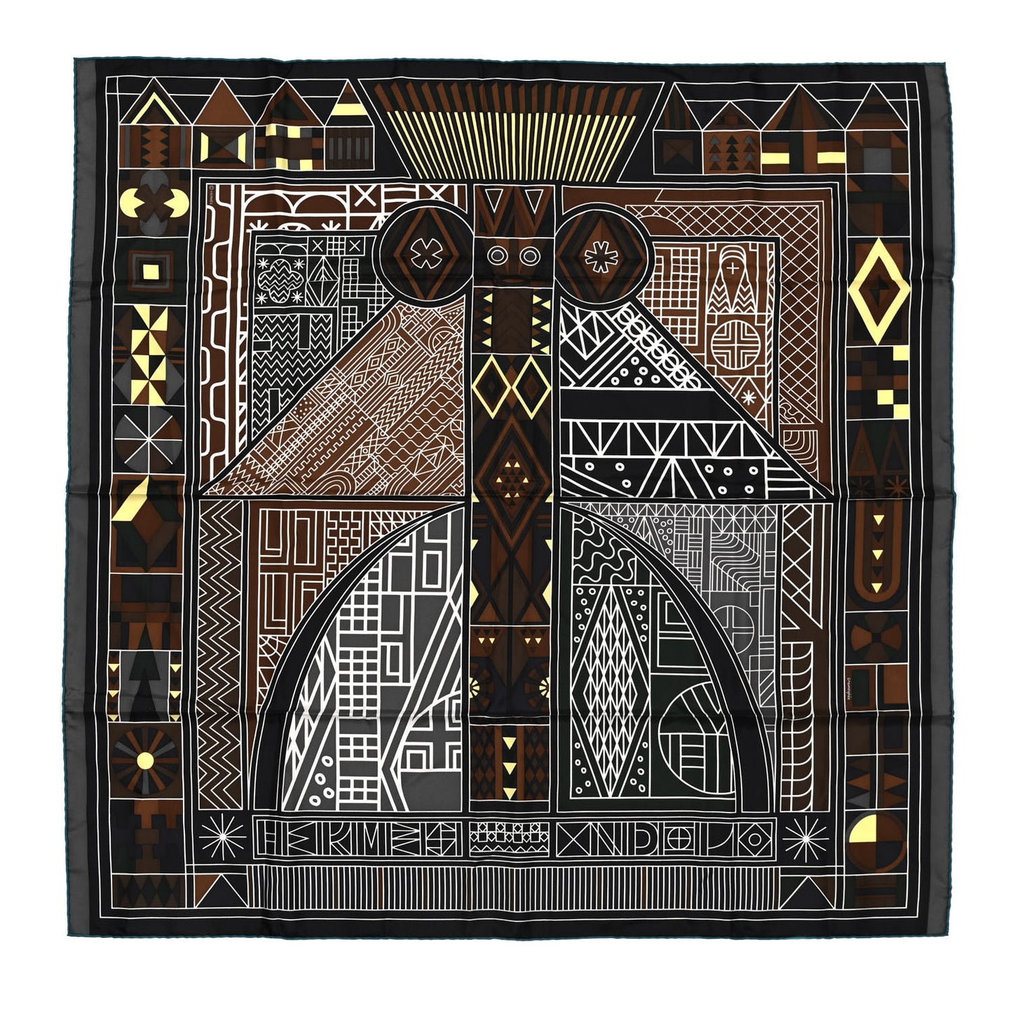 Silk NDOP Scarf 90 Marron Taupe Jaune Soufre