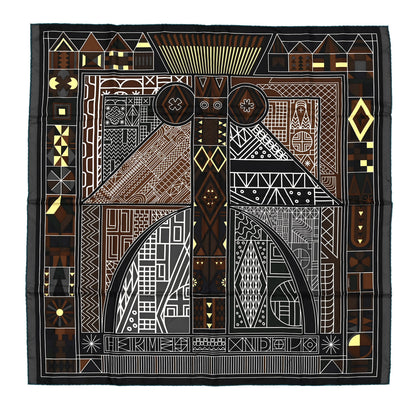 Hermes Silk NDOP Scarf 90 Marron Taupe Jaune Soufre 1 of 5