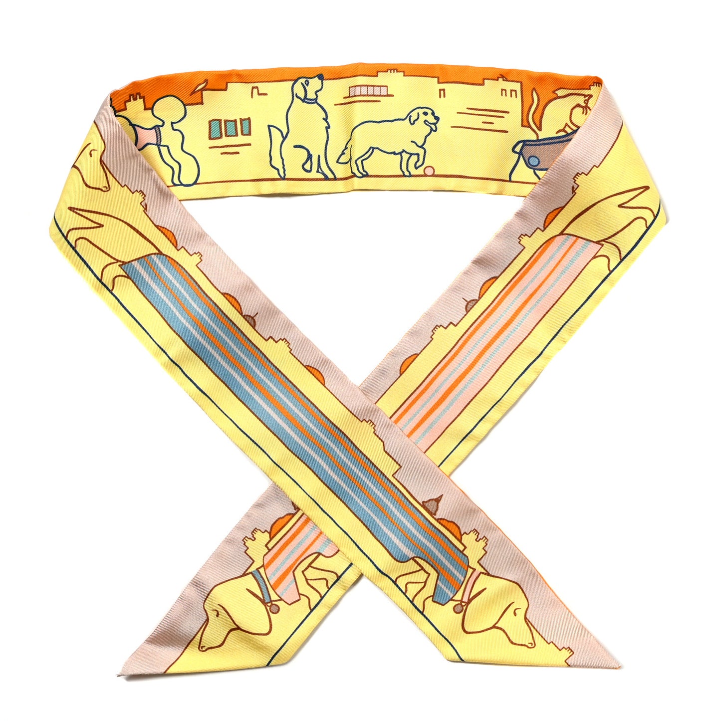 Silk Les Chiens Parisiens Twilly Jaune Orange Vert