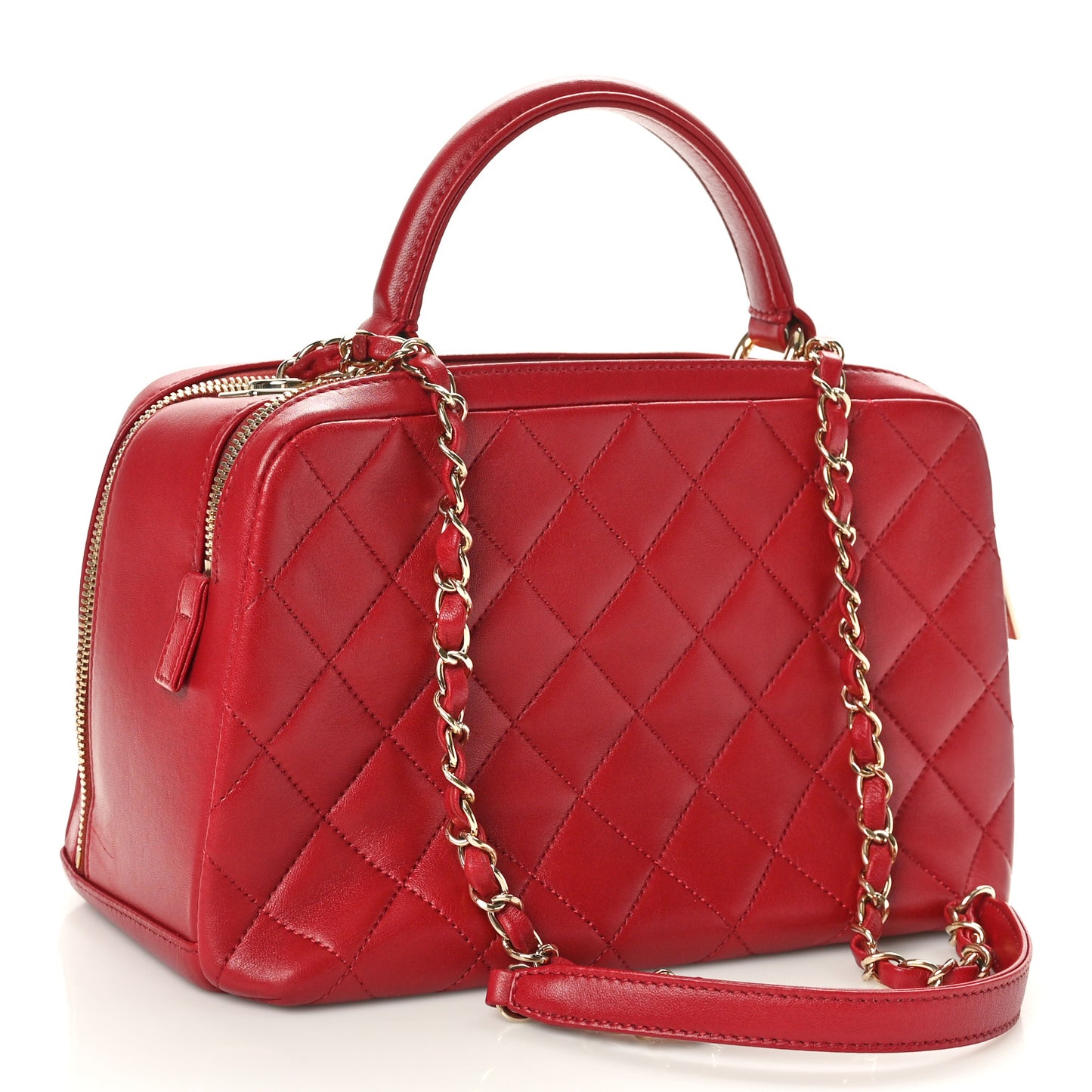 Lambskin Quilted Medium Trendy CC Bowling Bag Red