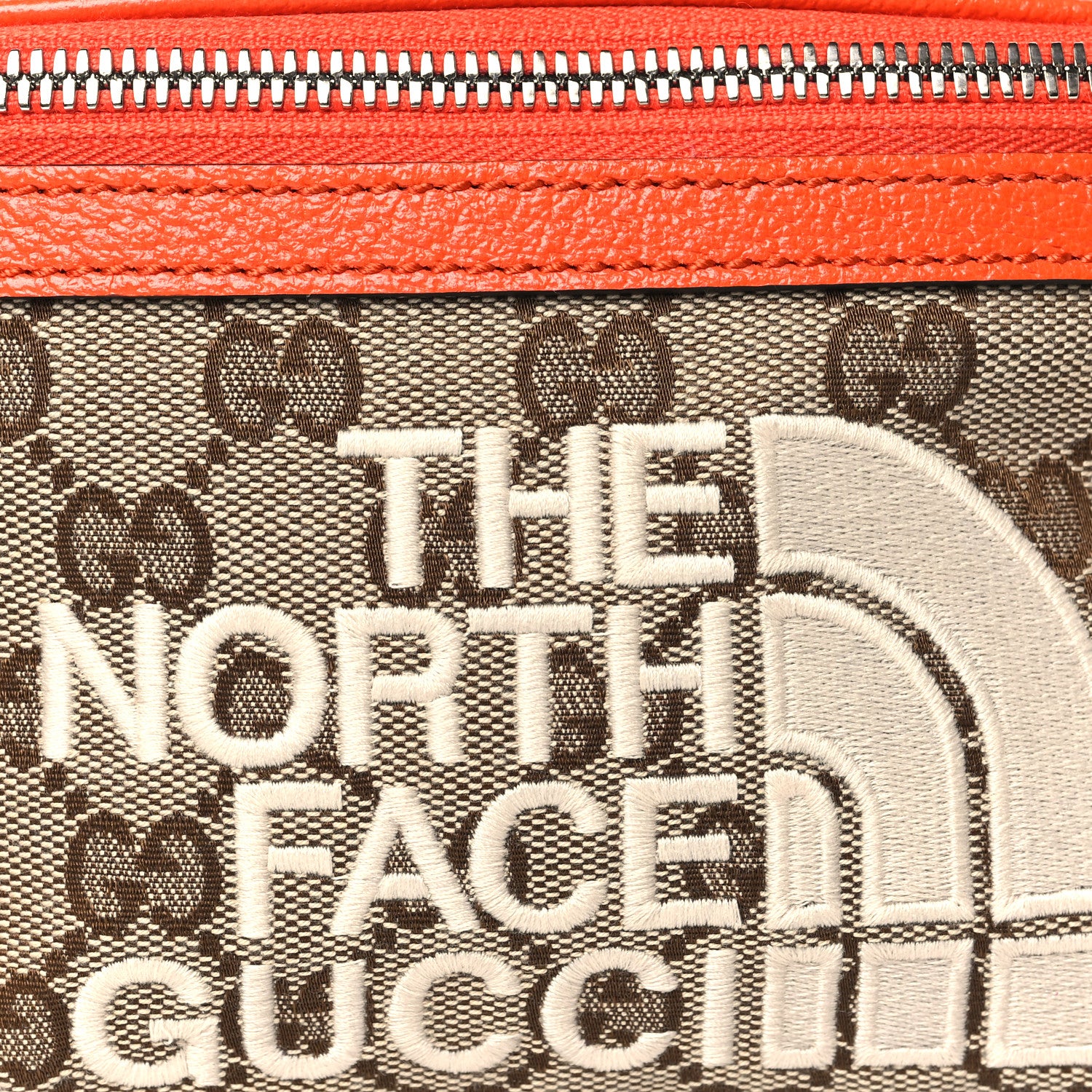 Gucci X THE NORTH FACE Monogram Textured Dollar Calfskin Embroidered Belt Bag Beige Ebony Mystic White Deep Orange 9 of 11
