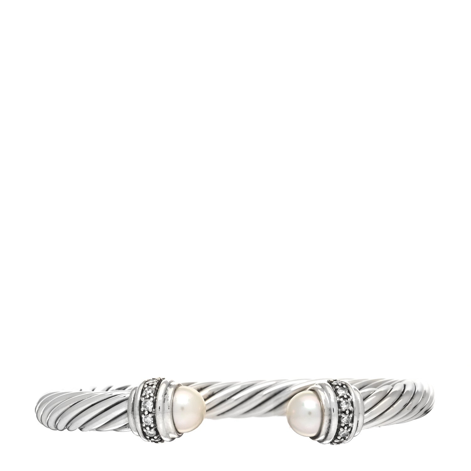 David Yurman Sterling Silver Diamond Pearl 7mm Cable Classics Bracelet 1 of 3