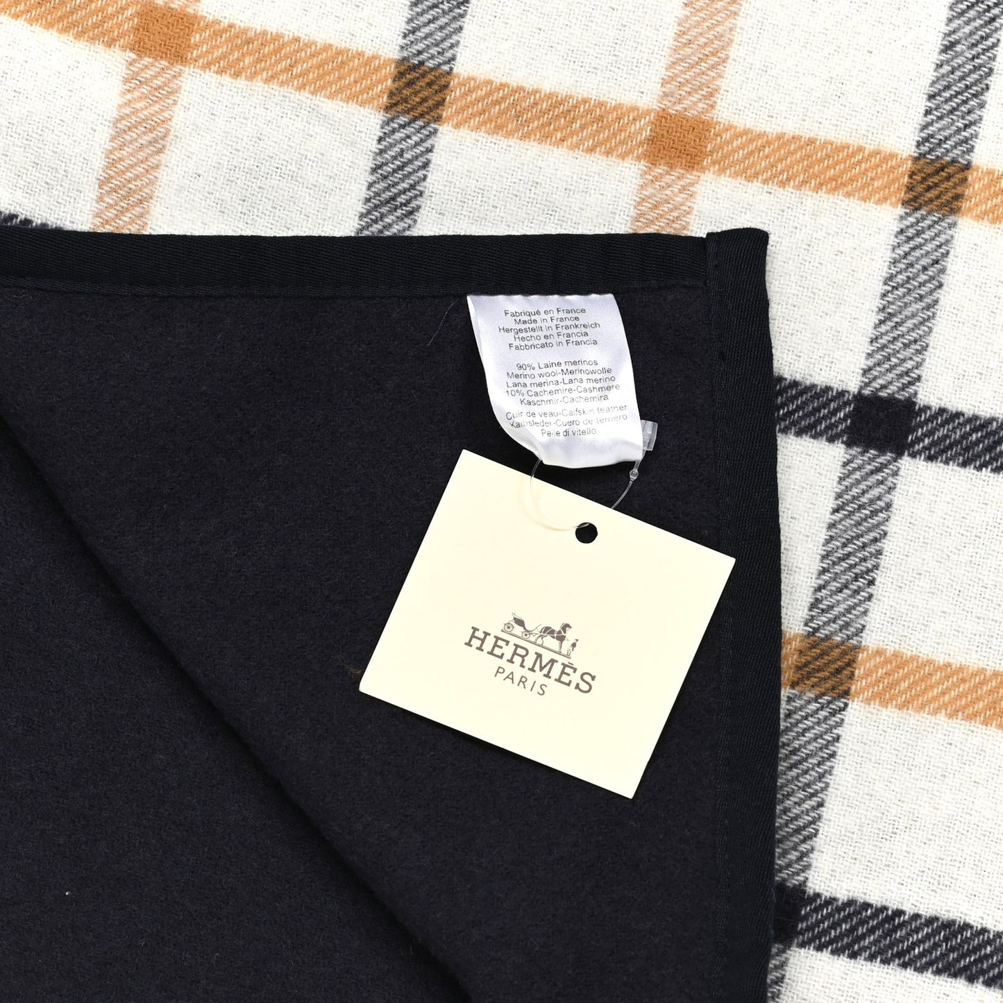 Wool Cashmere Sikkim Calfskin Reversible Camail Poncho Navy Camail