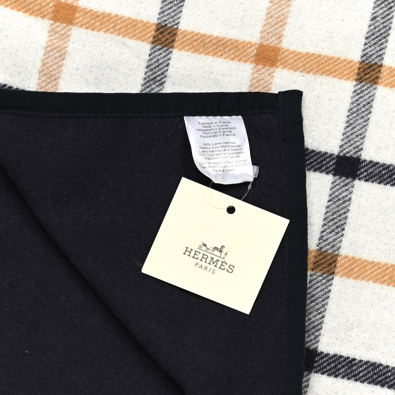 Hermes Wool Cashmere Sikkim Calfskin Reversible Camail Poncho Navy Camail 6 of 6