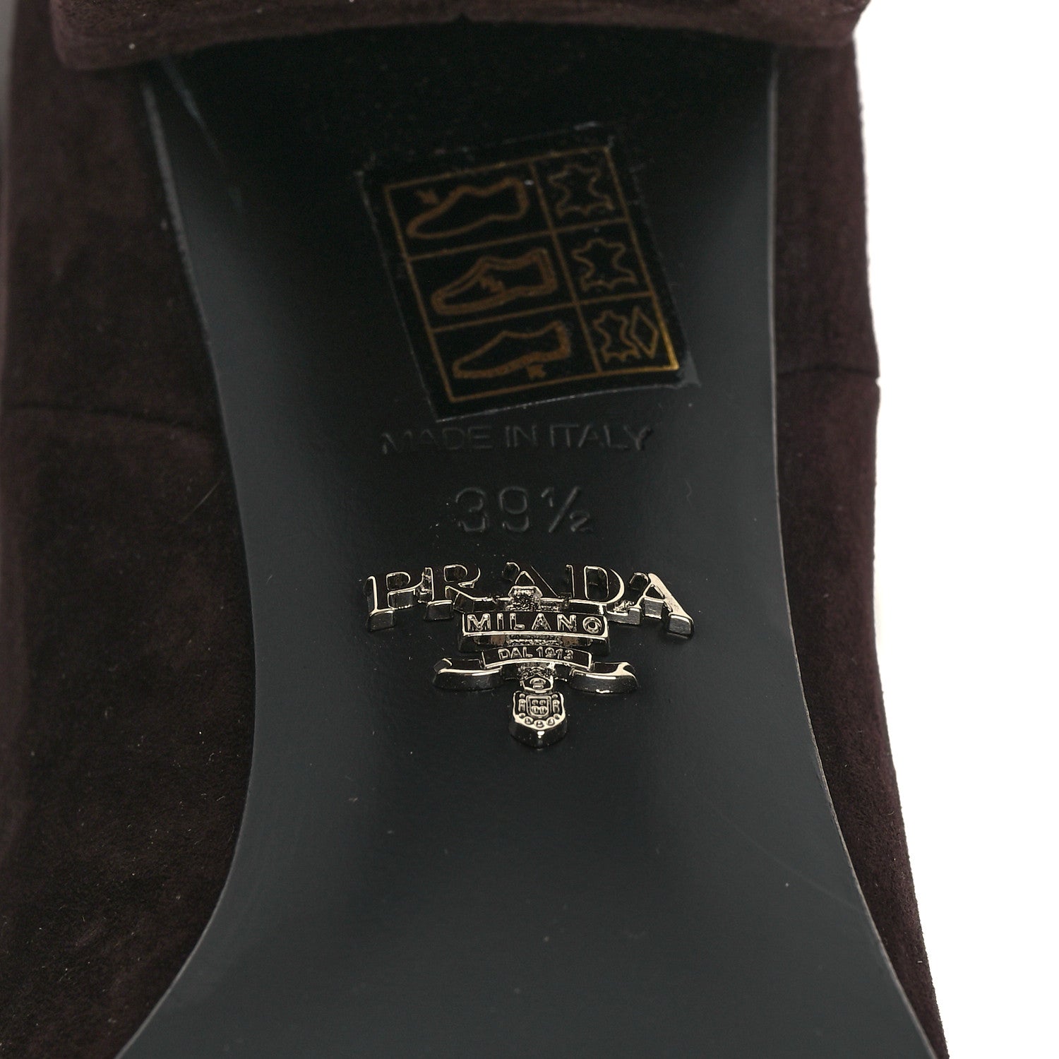 Prada Suede Metal Triangle Logo Block Heel 65mm Knee Boots 39.5 Brown 6 of 7