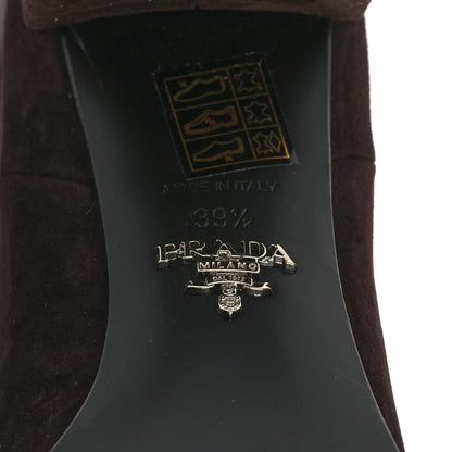 Prada Suede Metal Triangle Logo Block Heel 65mm Knee Boots 39.5 Brown 6 of 7