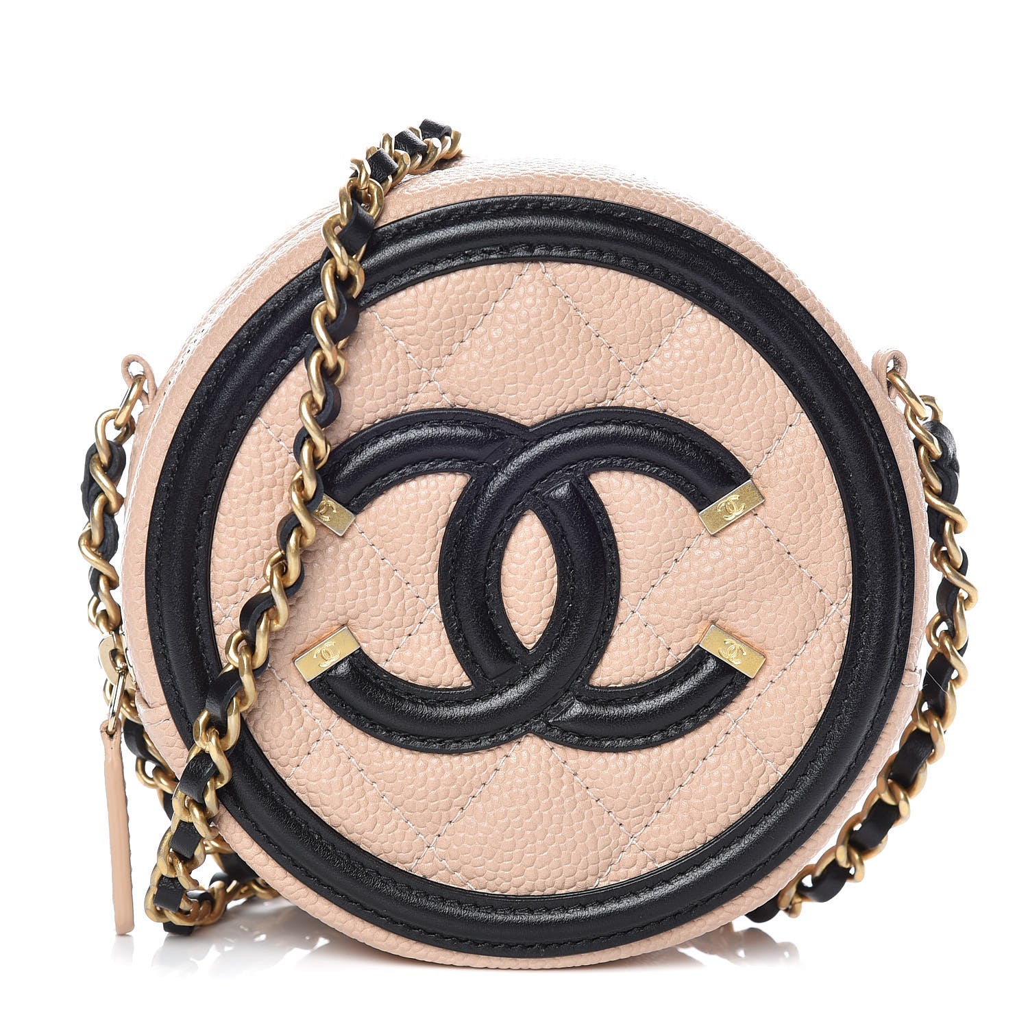 Chanel Caviar Quilted Round Filigree Crossbody Beige Black 1 of 7