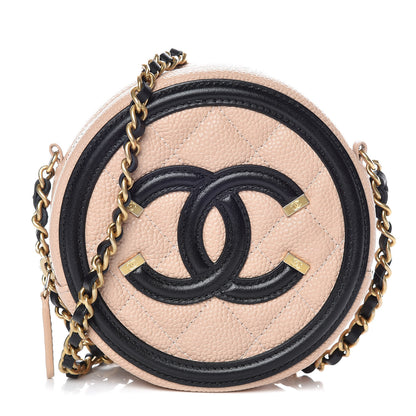 Chanel Caviar Quilted Round Filigree Crossbody Beige Black 1 of 7