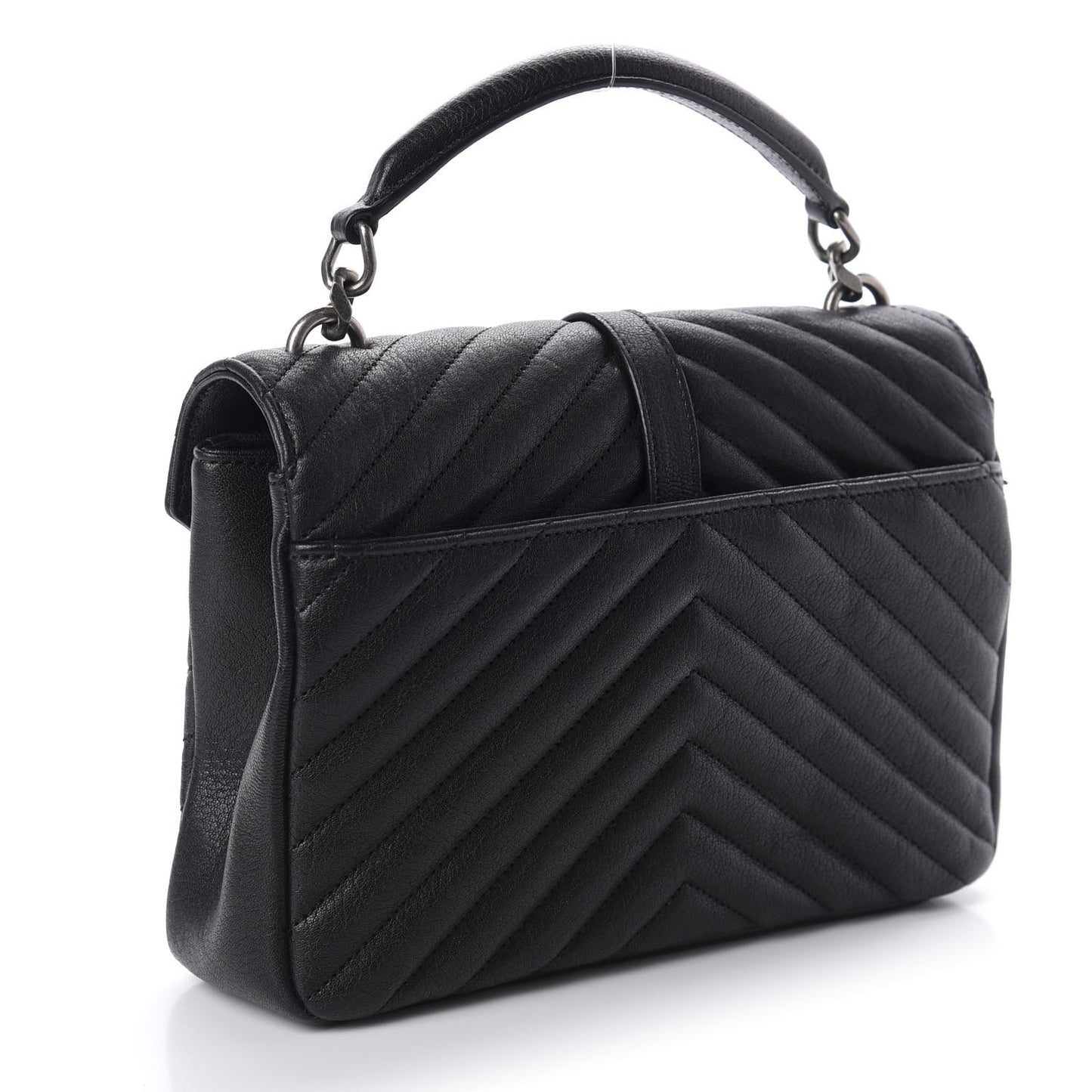 Sheepskin Matelasse Chevron Monogram Medium College Bag Black