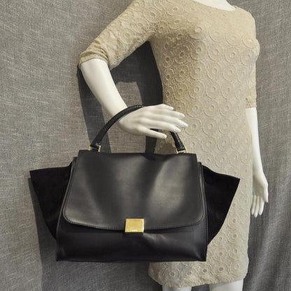 Celine Calfskin and Suede Trapeze Black 2 of 8