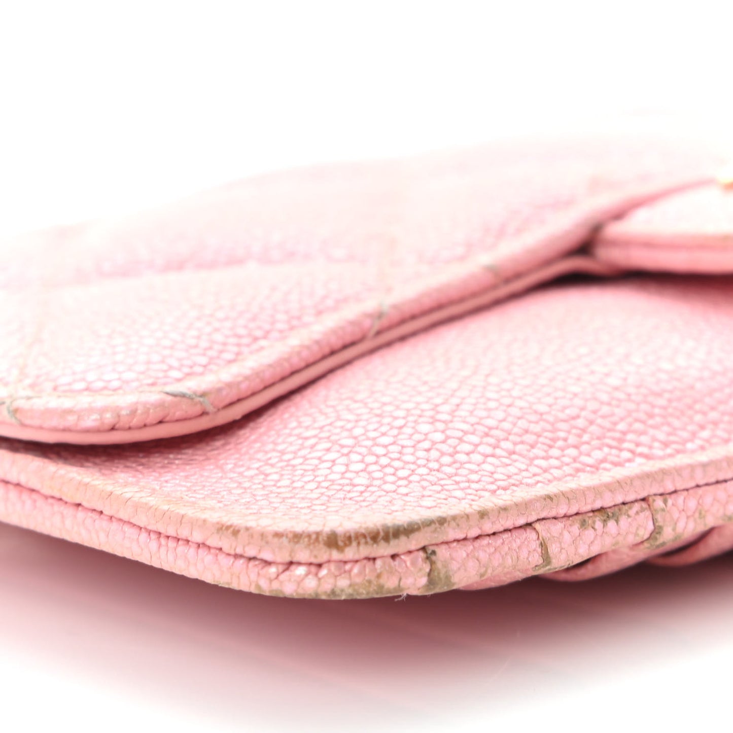 Iridescent Caviar Quilted Flap Zip Card Holder Pink