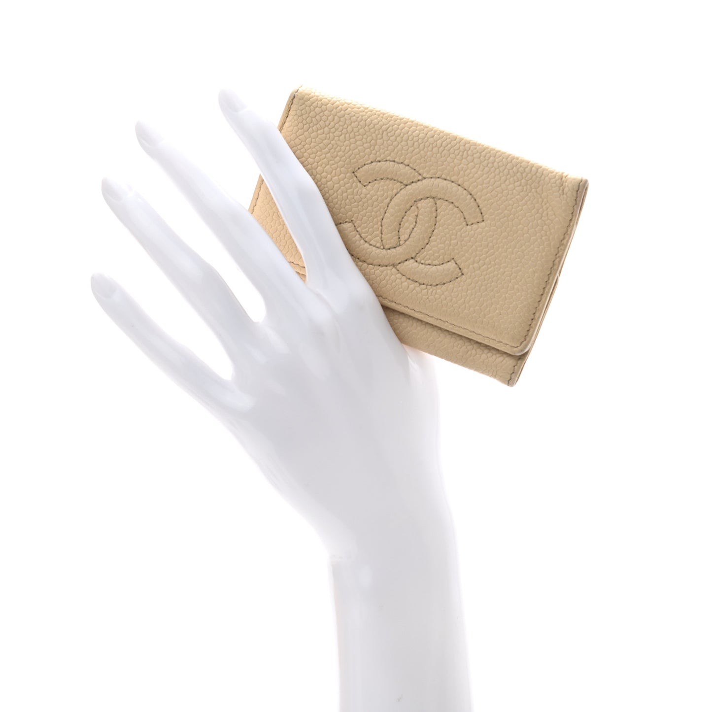 Caviar Timeless CC 6 Key Holder Case Beige