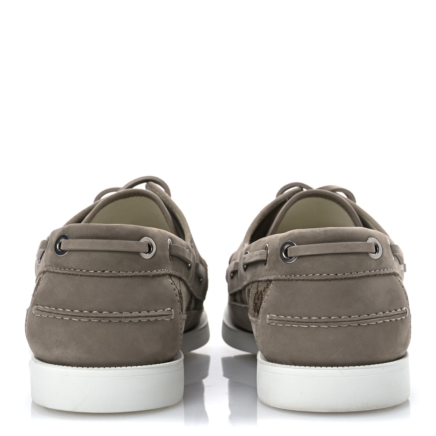GG Supreme Monogram Canvas Nubuck Mens Lace Up Boat Shoes 9.5 Oatmeal Beige Ebony