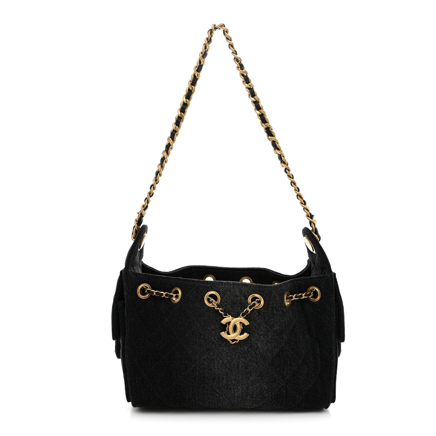 Washed Denim Quilted Mini Chanel 25 Handbag Black