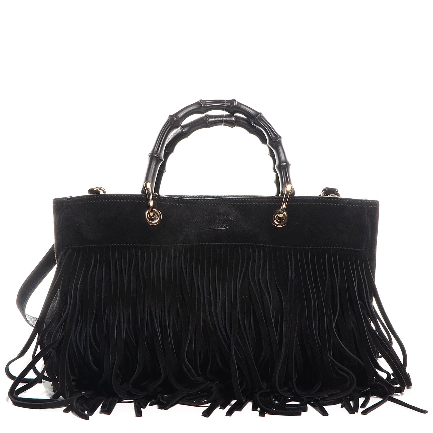 Suede Bamboo Fringe Medium Shopper Tote Black