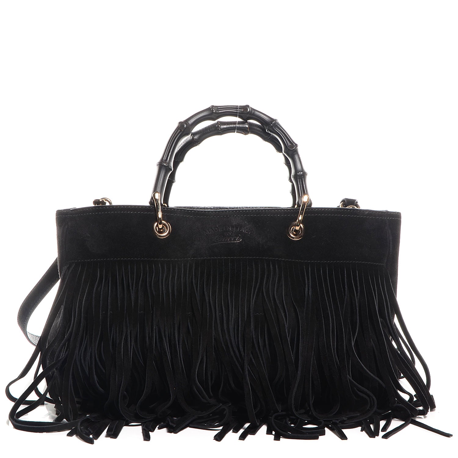Gucci Suede Bamboo Fringe Medium Shopper Tote Black 1 of 8