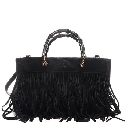 Gucci Suede Bamboo Fringe Medium Shopper Tote Black 1 of 8