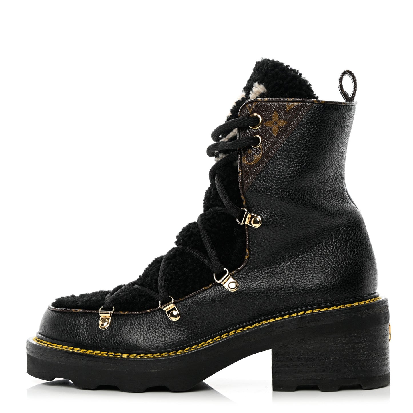 Grained Calfskin Shearling LV Beaubourg Ankle Boots 39 Black