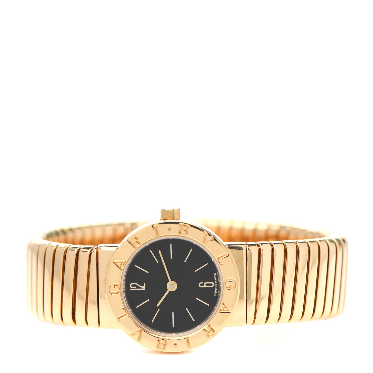 Bulgari 18K Yellow Gold 23mm Tubogas Quartz Watch Black 2 of 5