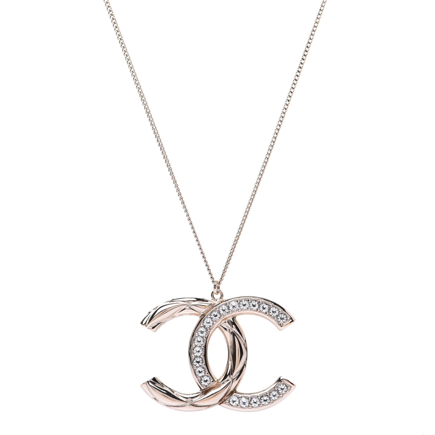 Chanel Crystal Metal Quilted CC Pendant Necklace Gold 1 of 7