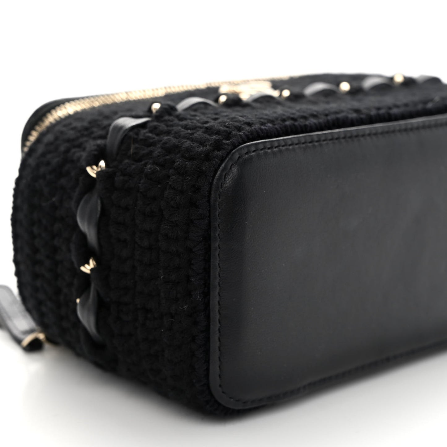 Lambskin Crochet Quilted Small Vanity Case With Chain Black