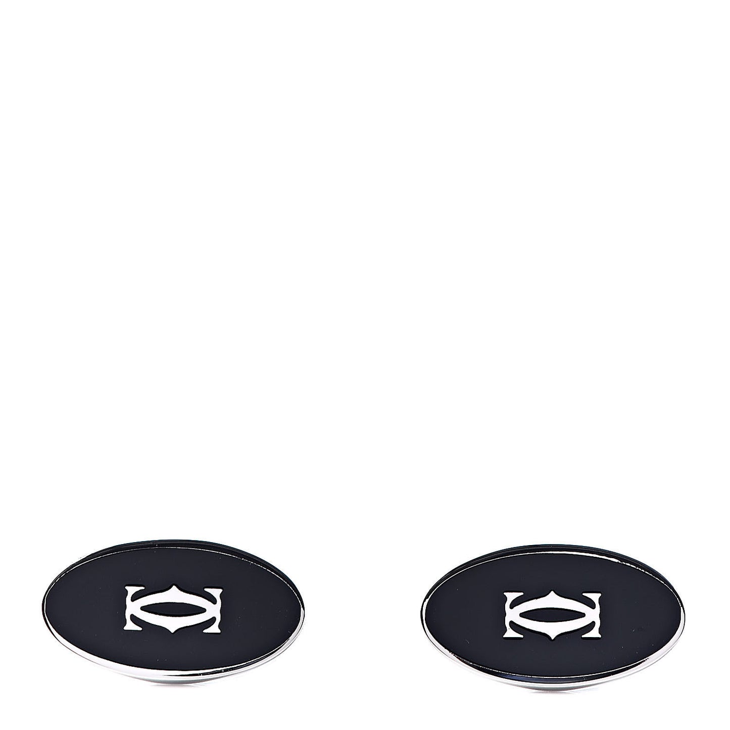 Sterling Silver Enamel Double C Logo Oval Cufflinks Black