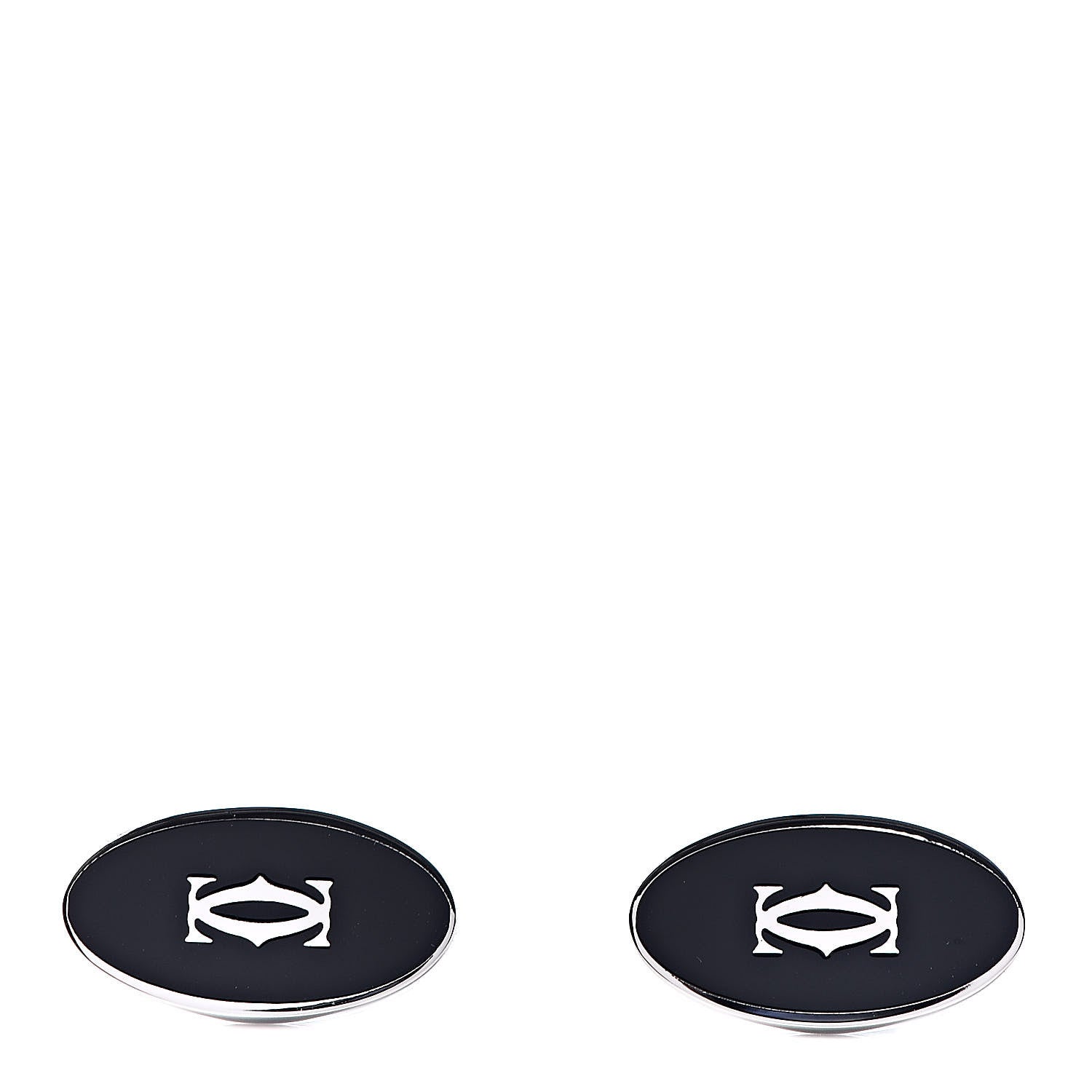 Cartier Sterling Silver Enamel Double C Logo Oval Cufflinks Black 1 of 5