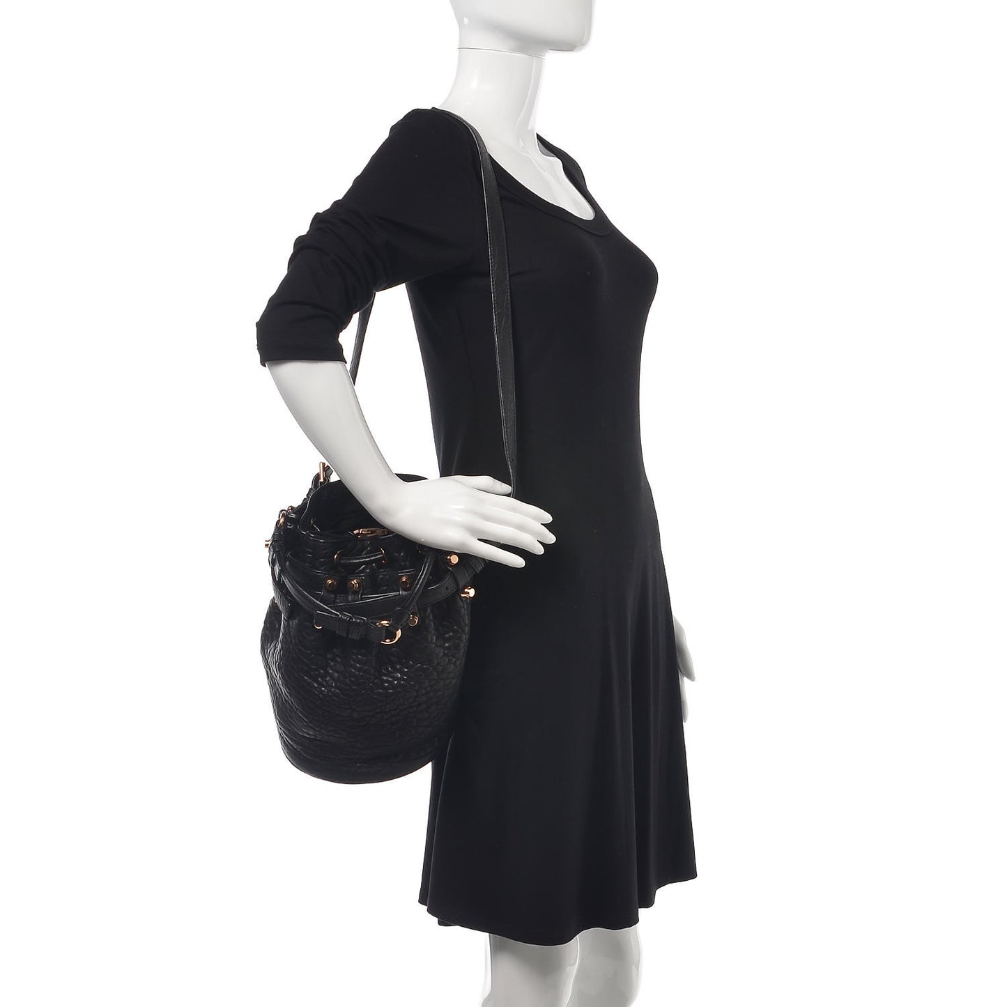 Pebbled Lambskin Diego Bucket Black Rose Gold Hardware