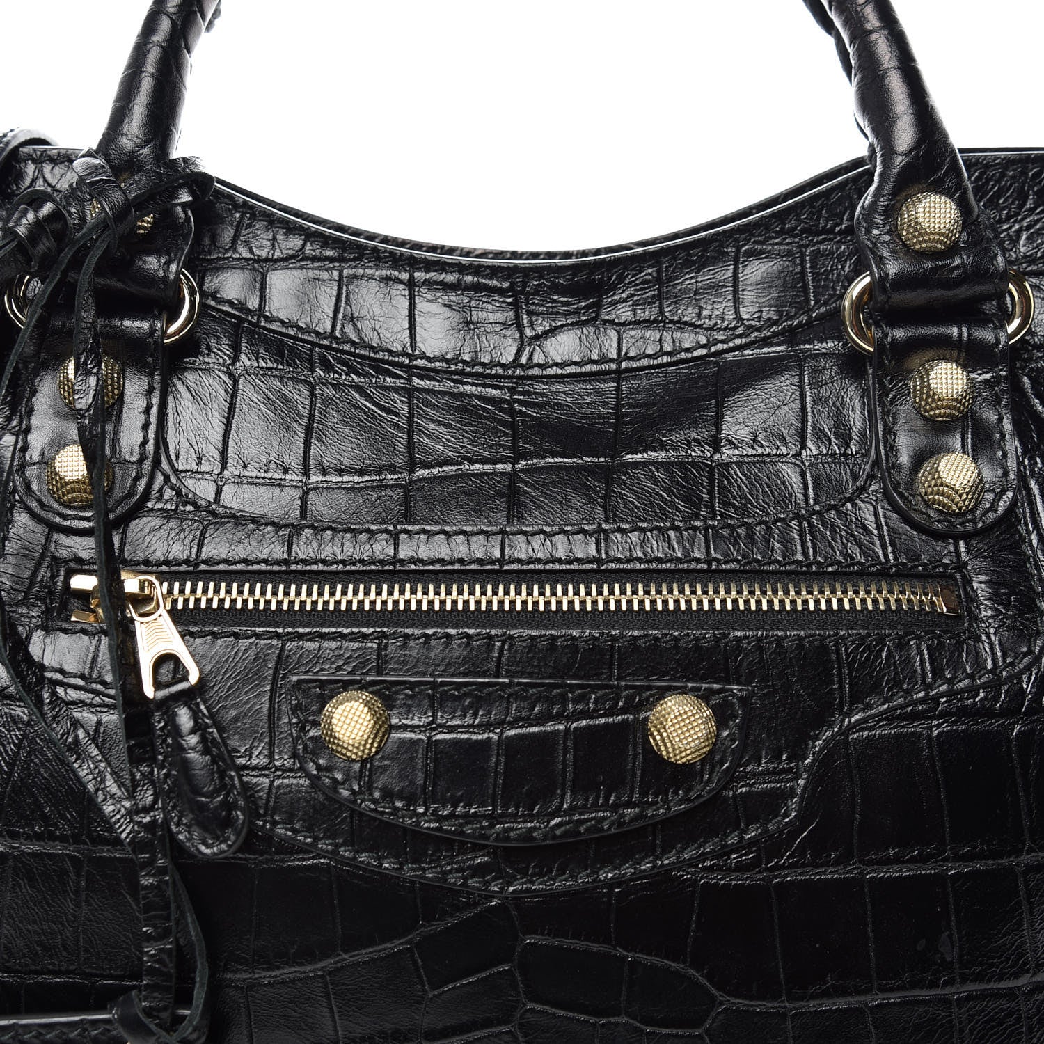 Balenciaga Calfskin Crocodile Embossed Giant 12 Gold Hardware City Black 8 of 10