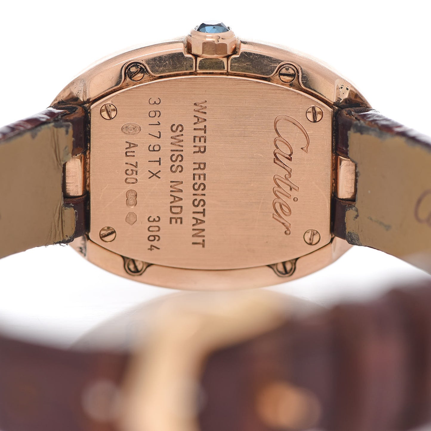 18K Pink Gold Alligator 24mm Baignoire Quartz Watch Brown