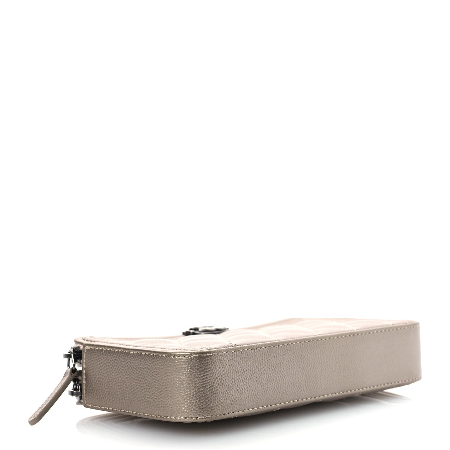 Metallic Caviar Quilted Small Boy Clutch With Chain Copper