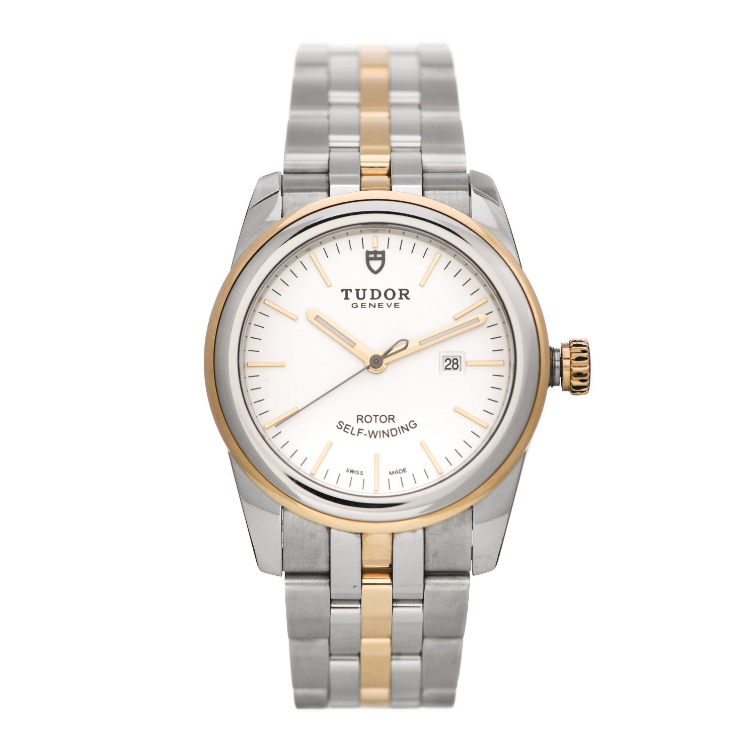 TUDOR Stainless Steel 18K Yellow Gold 31mm Glamour Date Automatic Watch White 53003 1 of 5