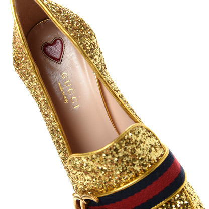 Gucci Glitter Nappa Web Peyton 75mm Loafer Pumps 38.5 Oro Vecchio 8 of 11