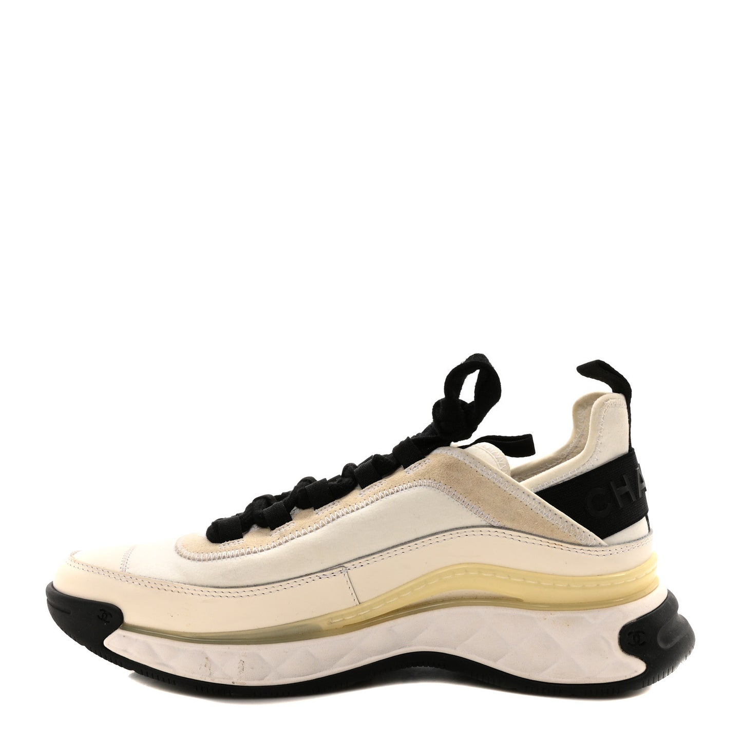 Velvet Calfskin Mixed Fibers CC Sneakers 40 Ivory Black