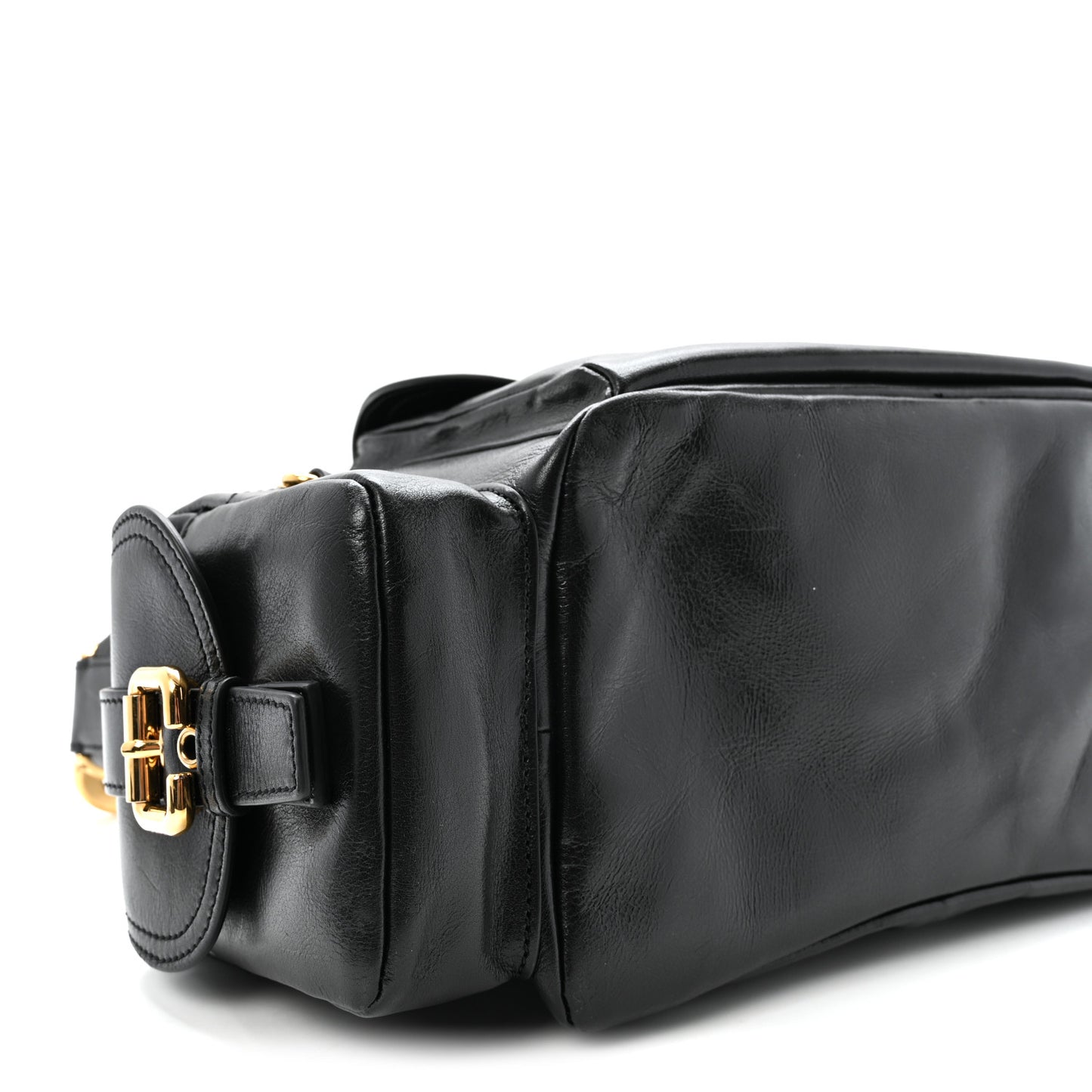 Shiny Calfskin Medium Double Carry Camera Bag Black