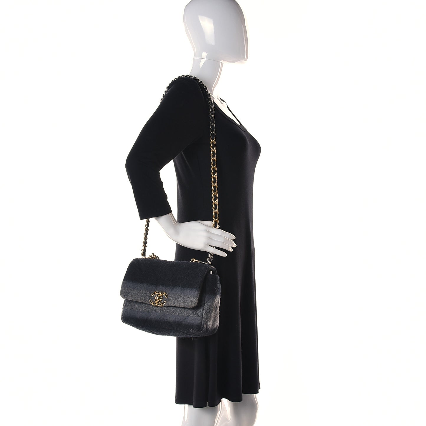 Wool Quilted Medium Chanel 19 Flap Black Grey